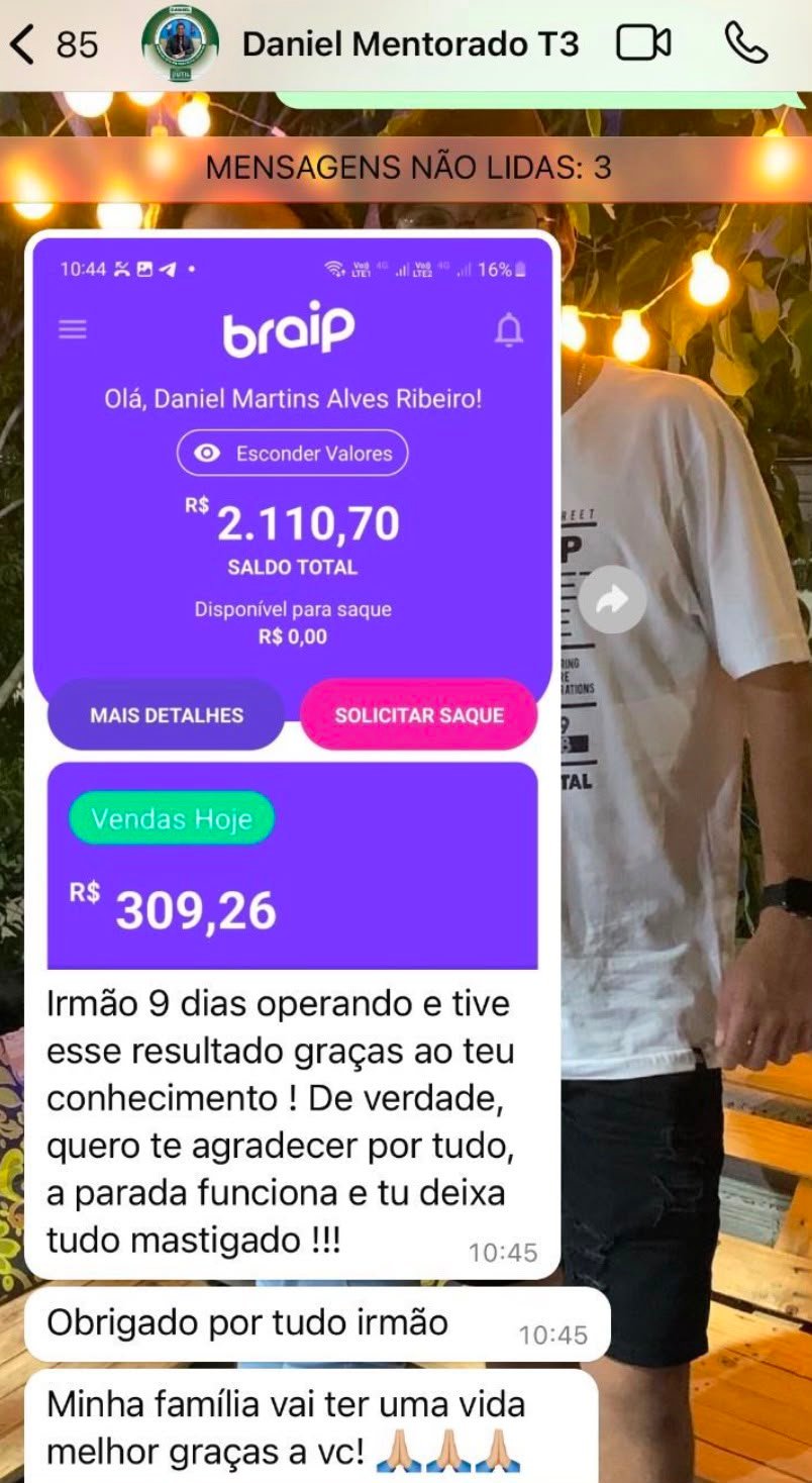 Aluno após nove dias operando